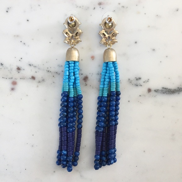 🆑 "Tuula" Earrings || Blue Tassel Statement - Picture 4 of 10